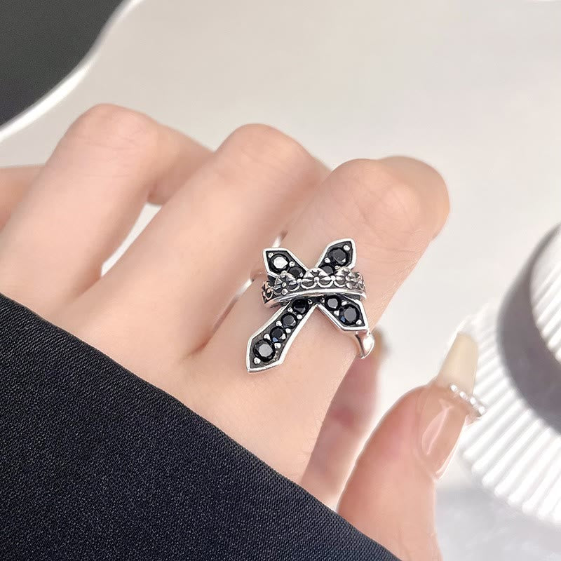 Christianartworkshop 2colors Modern Ring with Cross & Regal Crown: Bold Fusion of Faith and Royalty - Black(Suitable for US sizes 6.5-7) - image 5