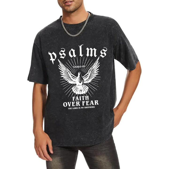 Christianartworkshop Faith Over Fear Christian Unisex Washed T-Shirt - image 2