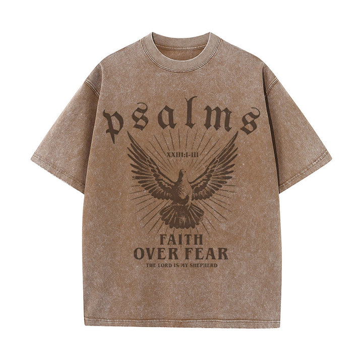 Christianartworkshop Faith Over Fear Christian Unisex Washed T-Shirt - Coffee - 5XL - image 10