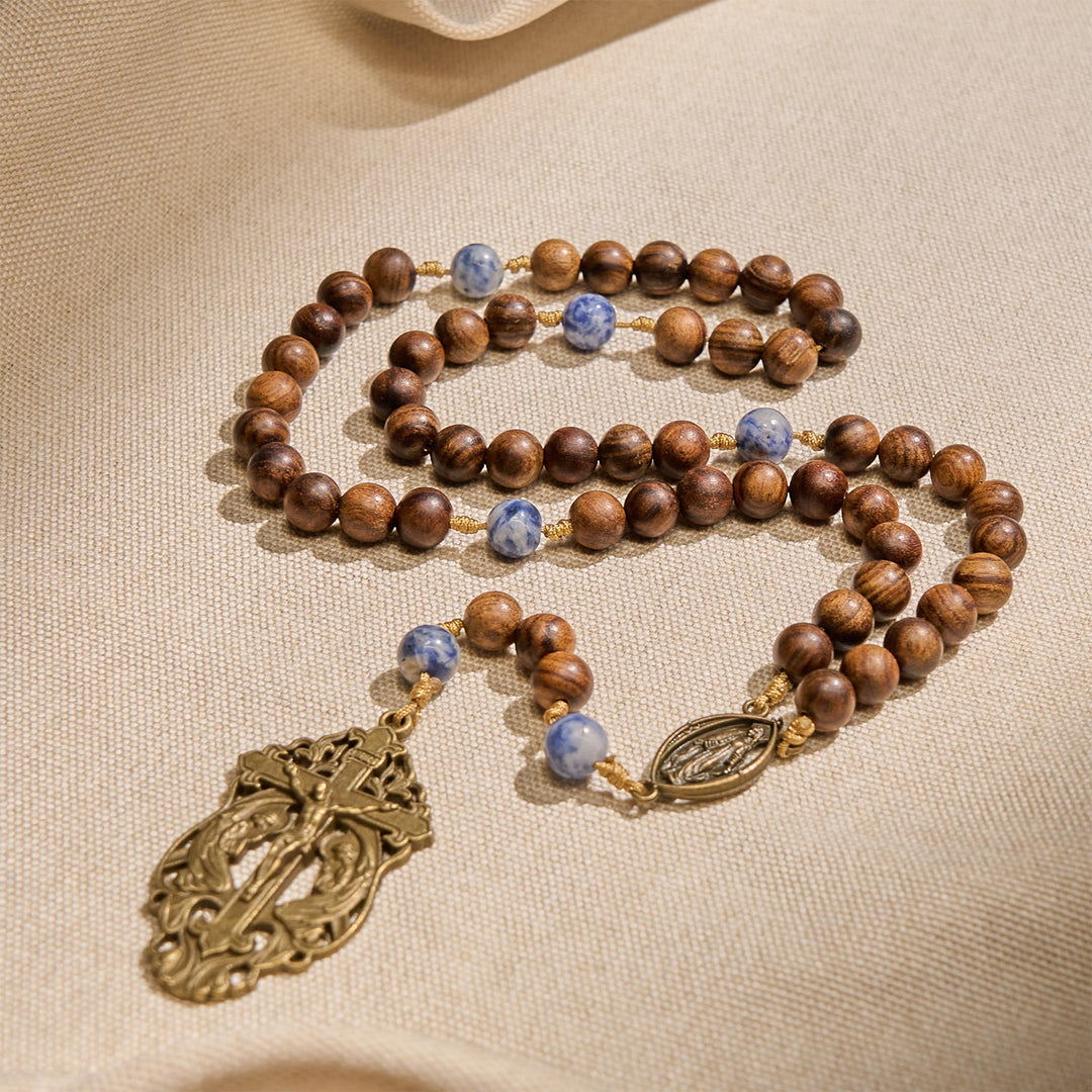 FREE Today: Virgin Mary & Crucifix of Wooden and Ceramics Beads Blessed Devotion Rosary - Wood - image 0