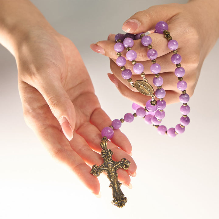 Christianartworkshop Purple Garnet Chalcedony Rosary with Crucifix & St. Benedict: Graceful Spiritual Bond - image 8