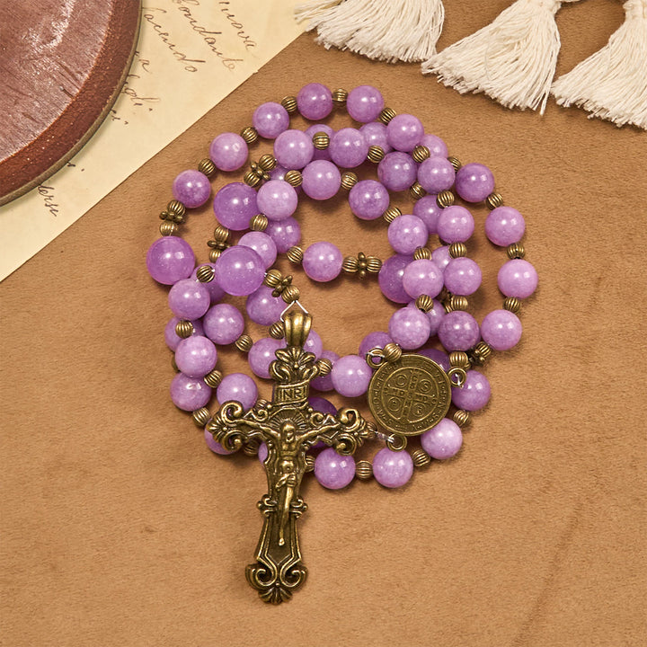 Christianartworkshop Purple Garnet Chalcedony Rosary with Crucifix & St. Benedict: Graceful Spiritual Bond - image 7