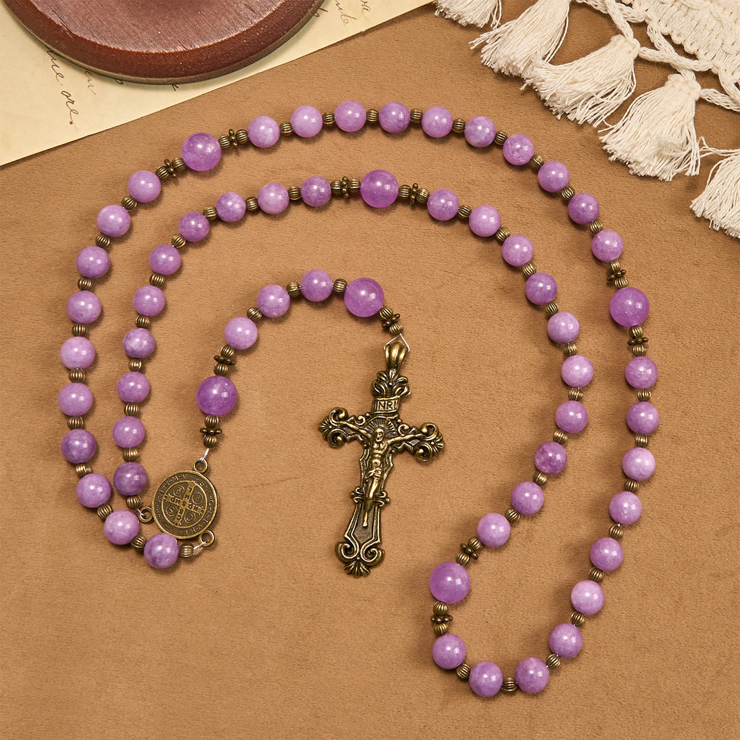 Christianartworkshop Purple Garnet Chalcedony Rosary with Crucifix & St. Benedict: Graceful Spiritual Bond - image 2