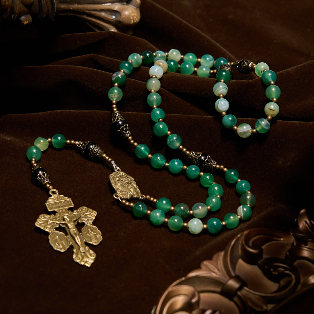 Christianartworkshop PRAYERFUL FAITH: Handmade Exquisite Green Agate Rosary  with Gift Card - image 5