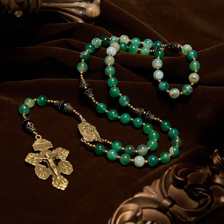 Christianartworkshop PRAYERFUL FAITH: Handmade Exquisite Green Agate Rosary  with Gift Card - image 5