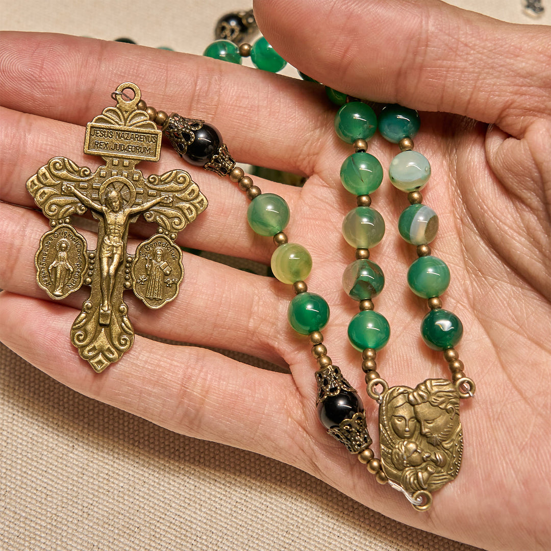 Christianartworkshop PRAYERFUL FAITH: Handmade Exquisite Green Agate Rosary  with Gift Card - image 8