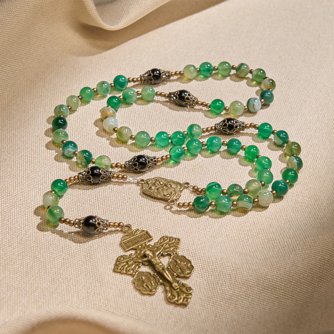 Christianartworkshop PRAYERFUL FAITH: Handmade Exquisite Green Agate Rosary  with Gift Card - image 6
