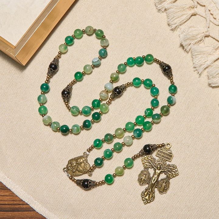 Christianartworkshop PRAYERFUL FAITH: Handmade Exquisite Green Agate Rosary  with Gift Card - image 4
