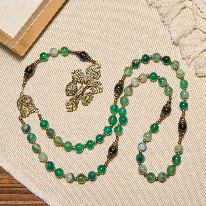 Christianartworkshop PRAYERFUL FAITH: Handmade Exquisite Green Agate Rosary  with Gift Card - image 7