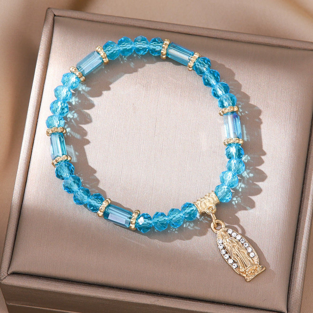 Christianartworkshop Romantic Multi-Color Clear Crystal Bracelet with Golden and Diamond Miraculous Medal - Lake Blue - image 2