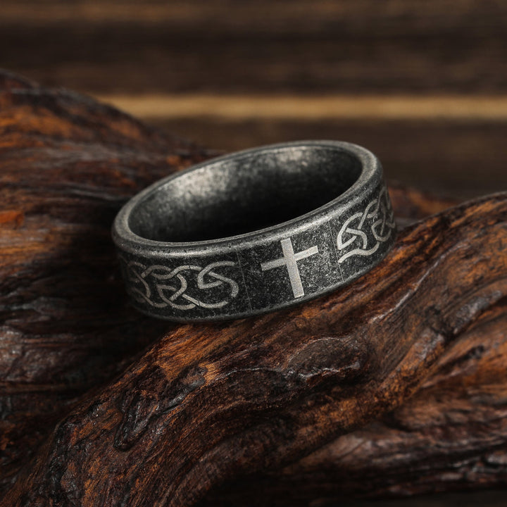 Christianartworkshop Artisanal Aged 925 Silver Ring with Celtic Knot & Cross: Expression of Faithful Identity - US13 - 6mm - image 1