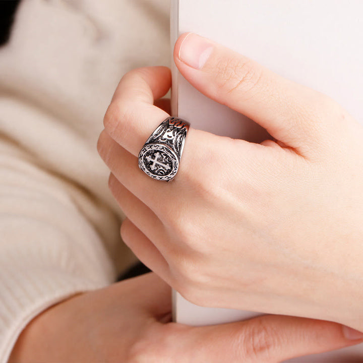 Christianartworkshop Classic Silver Cross Ring with Ornate Patterns: Handmade Relic of Faith - image 3