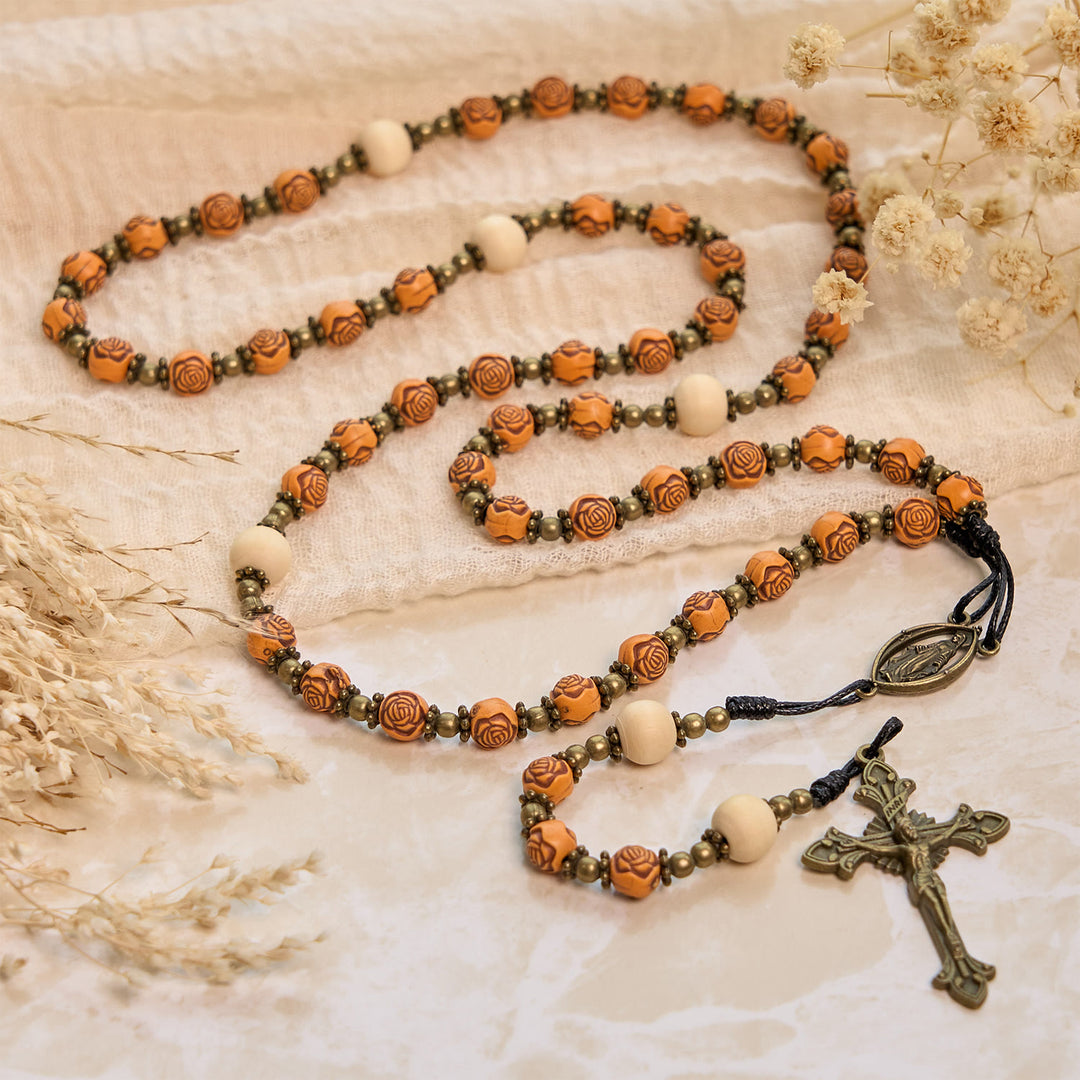 FREE Today: Exquisite Wooden Rose Beads with Bronze Crucifix & Miraculous Medal Rosary - image 5