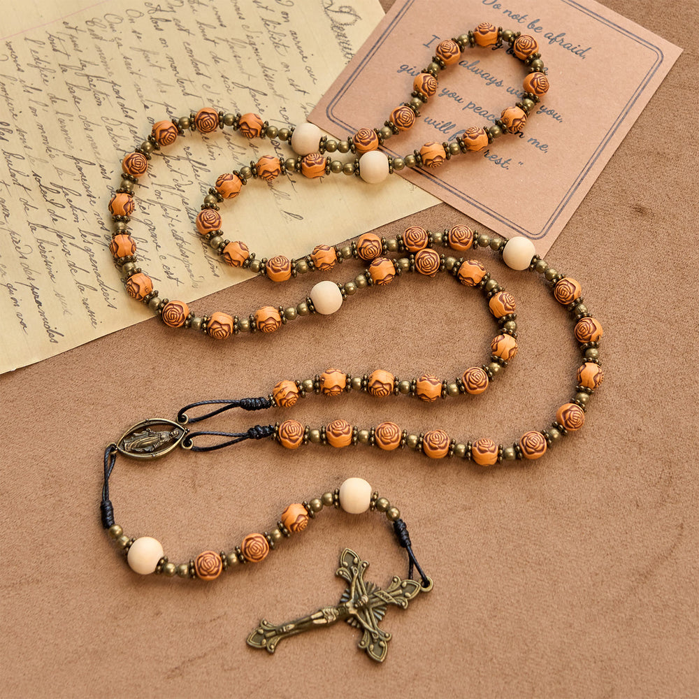 FREE Today: Exquisite Wooden Rose Beads with Bronze Crucifix & Miraculous Medal Rosary - image 2