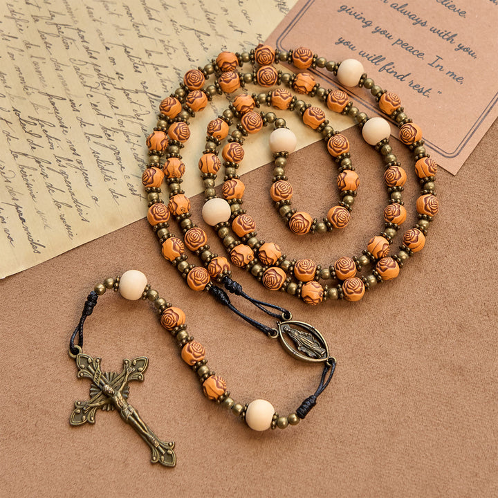 FREE Today: Exquisite Wooden Rose Beads with Bronze Crucifix & Miraculous Medal Rosary - image 8