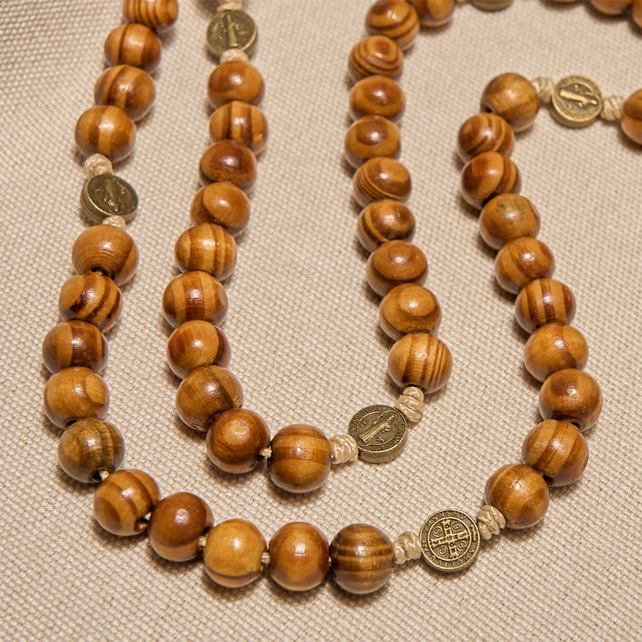 Christianartworkshop 15/20 Decade Olive Wood Rosary with St. Benedict, Crucifix & Waist Chain Design—Divine Devotion in Dual Use - image 4