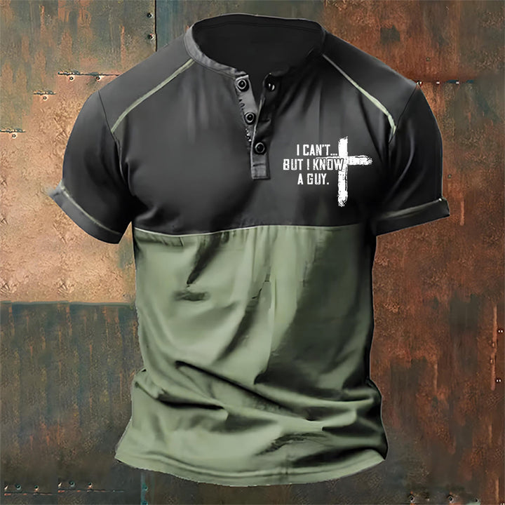 Christianartworkshop Men's I Can't But I Know A Guy Printed Henley Neck T-Shirt - Green - 4XL - image 3