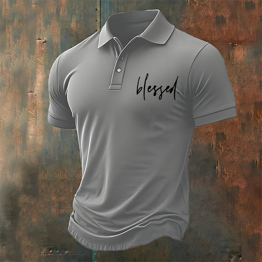 Christianartworkshop Men's Blessed-Themed Casual Polo Shirt - Grey - 4XL - image 3