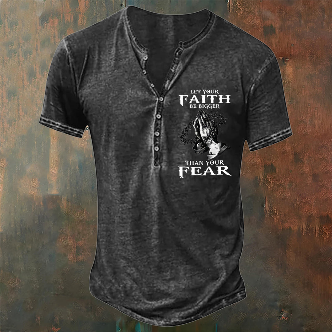 Christianartworkshop Men's Let Your Faith Be Bigger Than Your Fear Henley Neck T-Shirt - Black - 4XL - image 1