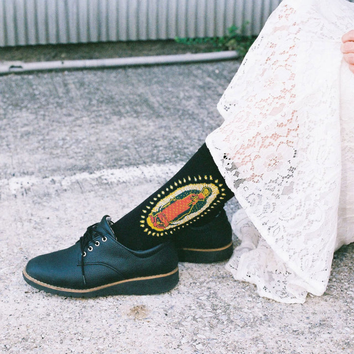 Christianartworkshop Black Virgin of Guadalupe Religious Crew Socks: Retro Design, Exclusive Faith Flair - image 5