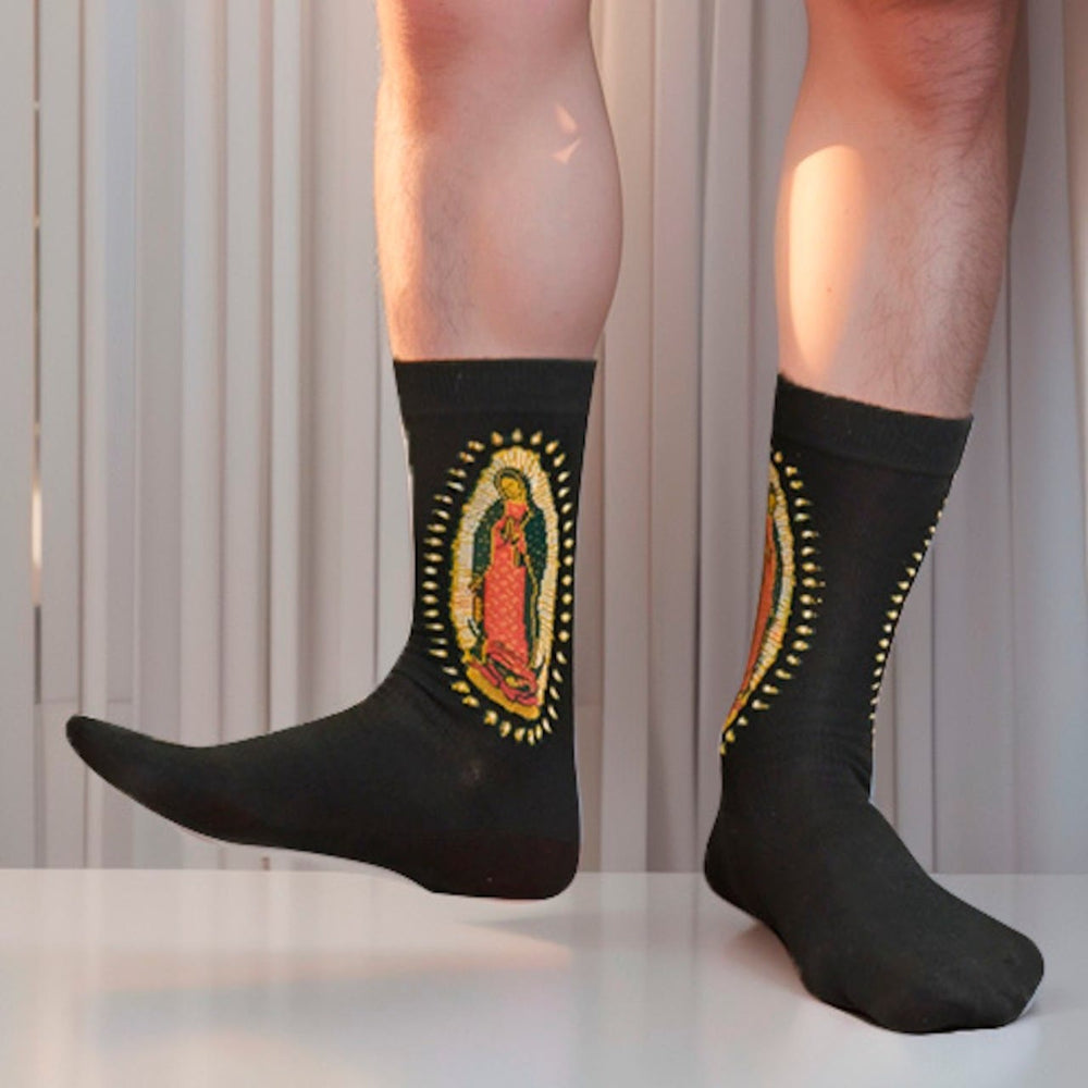 Christianartworkshop Black Virgin of Guadalupe Religious Crew Socks: Retro Design, Exclusive Faith Flair - image 2