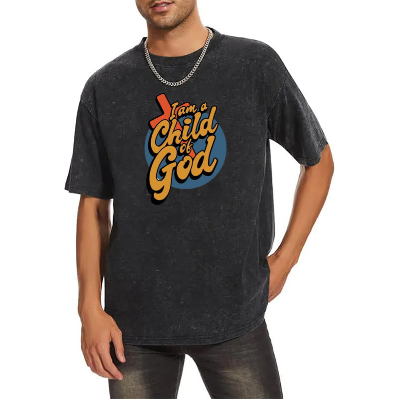 Christianartworkshop Vintage Style I am a Child of God Unisex Washed T-Shirt - image 2