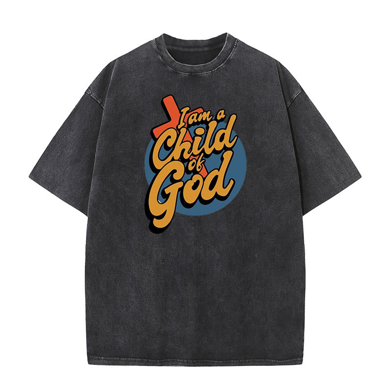 Christianartworkshop Vintage Style I am a Child of God Unisex Washed T-Shirt - Black - 5XL - image 1