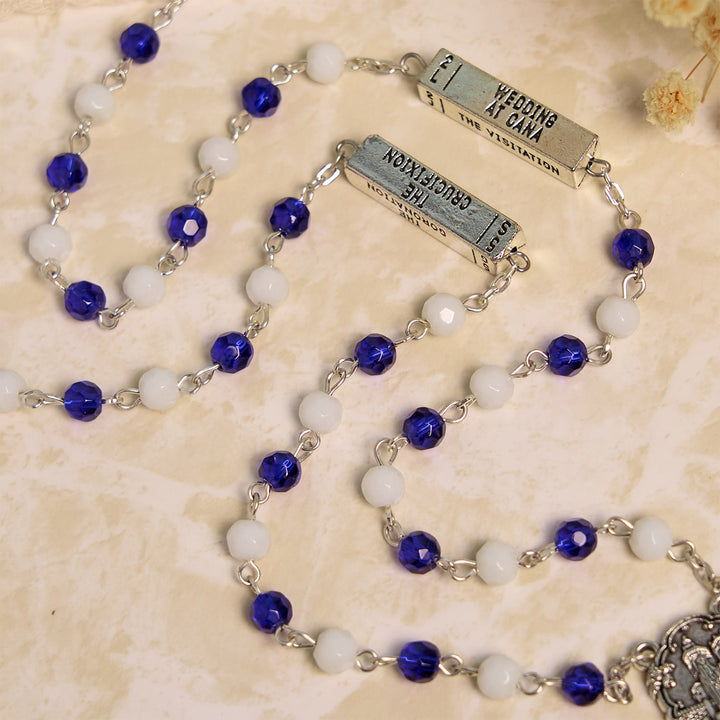 Christianartworkshop Blue & White Glass Beads Crucifix Jesus Rosary