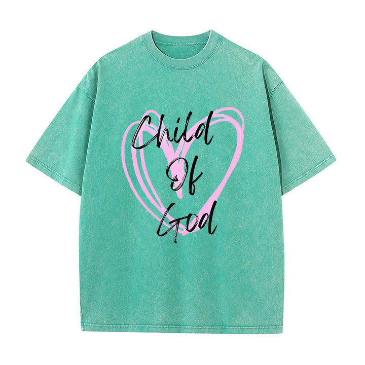 Christianartworkshop Romantic Child of God with Sacred Heart Unisex Washed T-Shirt - Green - 5XL - image 11