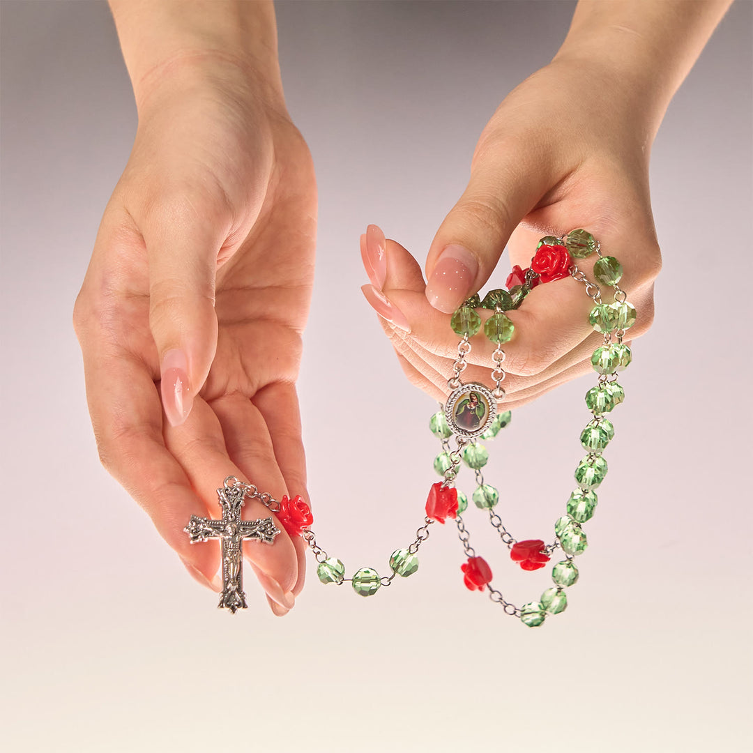 FREE Today: Handmade Floral Crystal Beads & Crucifix with Virgin Mary Medal Rosary: Blossom of Grace Elegance