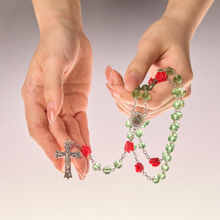 FREE Today: Handmade Floral Crystal Beads & Crucifix with Virgin Mary Medal Rosary: Blossom of Grace Elegance