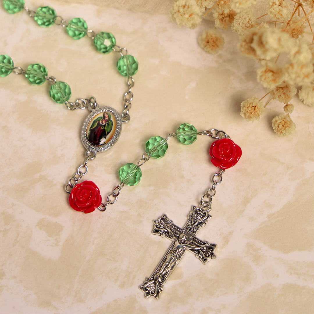 FREE Today: Handmade Floral Crystal Beads & Crucifix with Virgin Mary Medal Rosary: Blossom of Grace Elegance