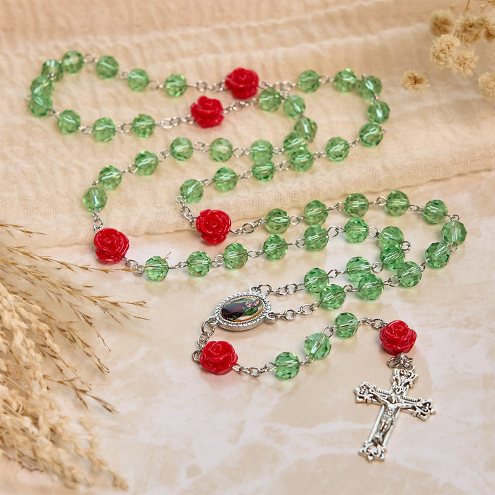 FREE Today: Handmade Floral Crystal Beads & Crucifix with Virgin Mary Medal Rosary: Blossom of Grace Elegance
