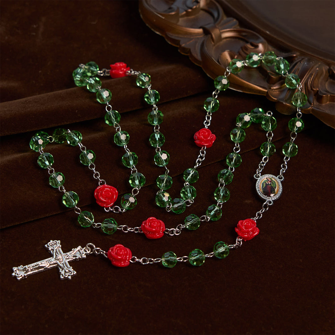 FREE Today: Handmade Floral Crystal Beads & Crucifix with Virgin Mary Medal Rosary: Blossom of Grace Elegance