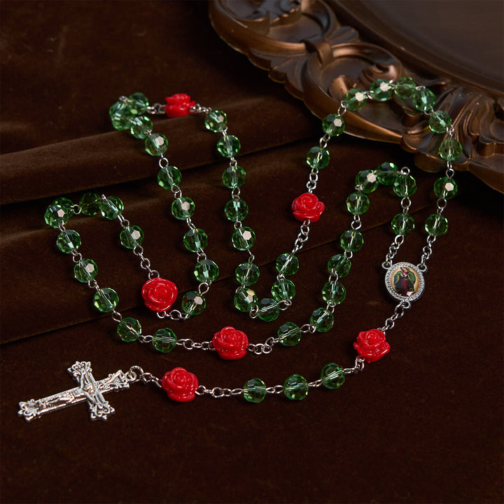 FREE Today: Handmade Floral Crystal Beads & Crucifix with Virgin Mary Medal Rosary: Blossom of Grace Elegance
