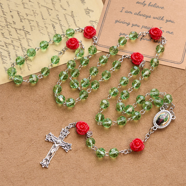 FREE Today: Handmade Floral Crystal Beads & Crucifix with Virgin Mary Medal Rosary: Blossom of Grace Elegance
