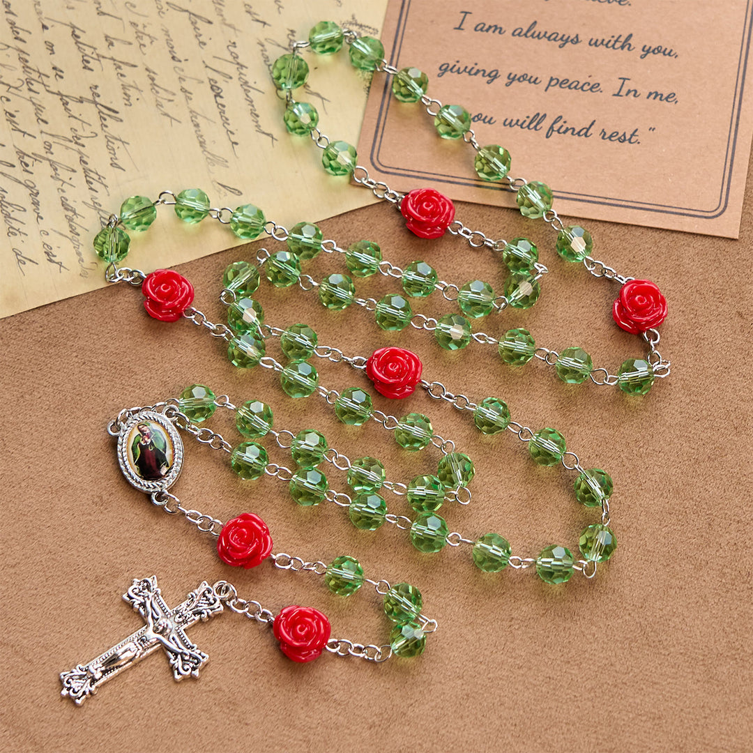 FREE Today: Handmade Floral Crystal Beads & Crucifix with Virgin Mary Medal Rosary: Blossom of Grace Elegance