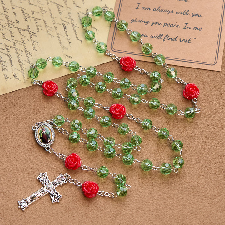 FREE Today: Handmade Floral Crystal Beads & Crucifix with Virgin Mary Medal Rosary: Blossom of Grace Elegance