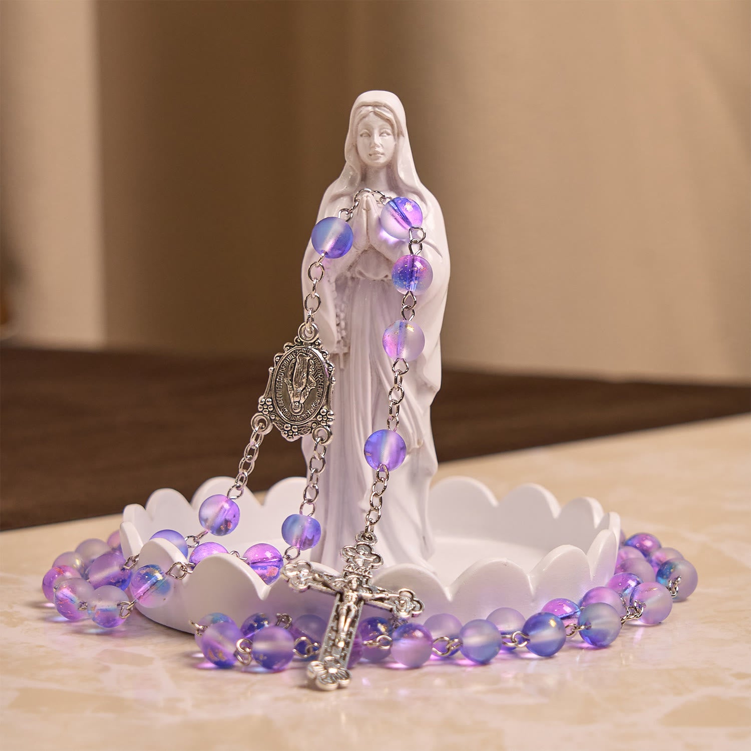 Christianartworkshop Frosted Blue and Purple Glass Beads Rosary