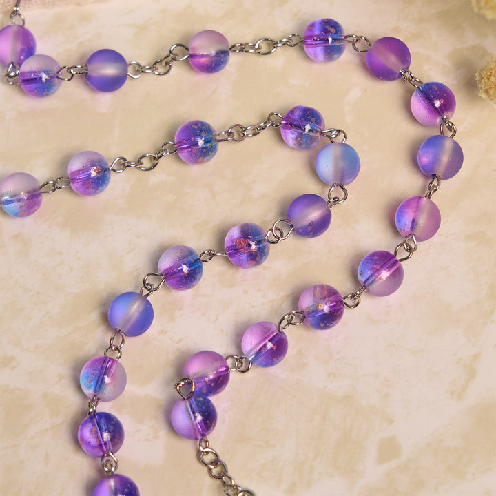 Christianartworkshop Frosted Blue and Purple Glass Beads Rosary Adorned with Miraculous Medal: Devotion in Textured Form