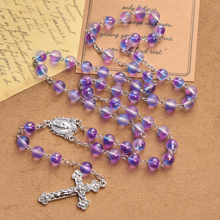 Christianartworkshop Frosted Blue and Purple Glass Beads Rosary Adorned with Miraculous Medal: Devotion in Textured Form