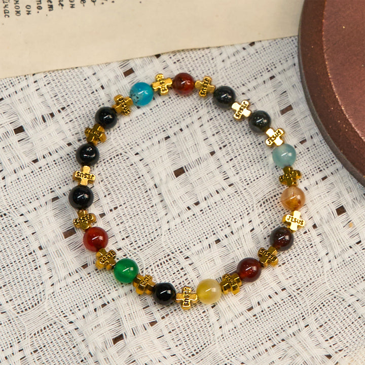 Christianartworkshop Natural Multicolored Agate Bracelet with Two Tone Jesus Cross: Bold Faith Statement - image 10
