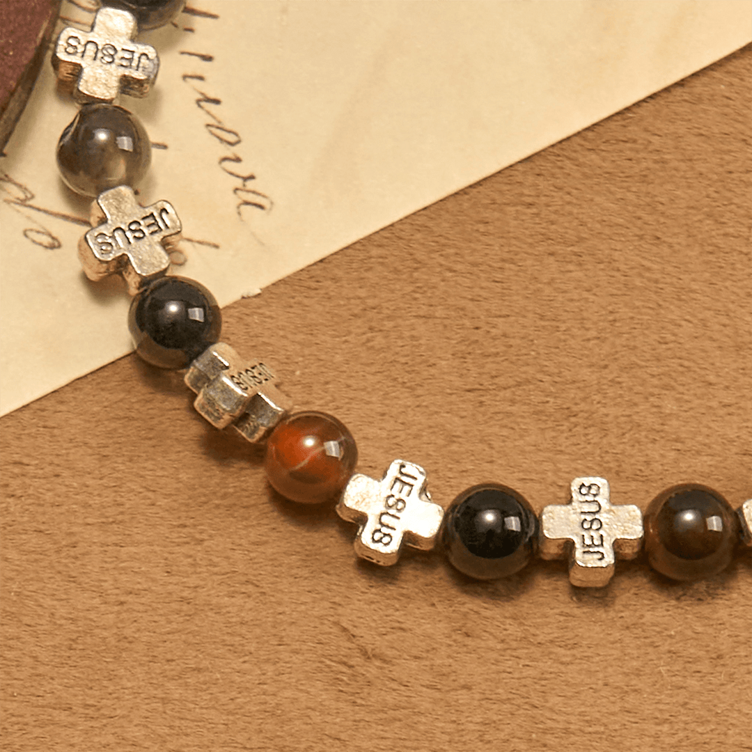 Christianartworkshop Natural Multicolored Agate Bracelet with Two Tone Jesus Cross: Bold Faith Statement - image 5