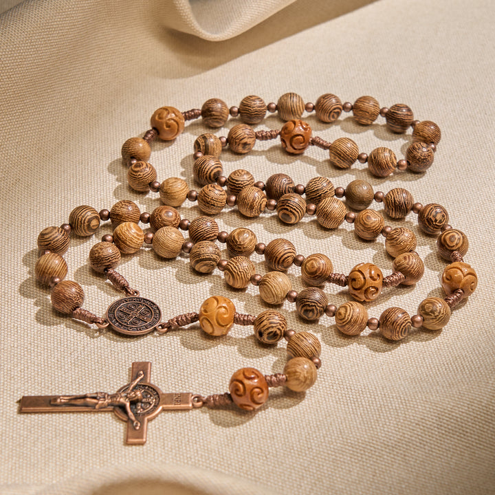 Christianartworkshop PRAYERFUL FAITH: Divine Olive Wood Rosary with St. Benedict Medal & Crucifix - image 4