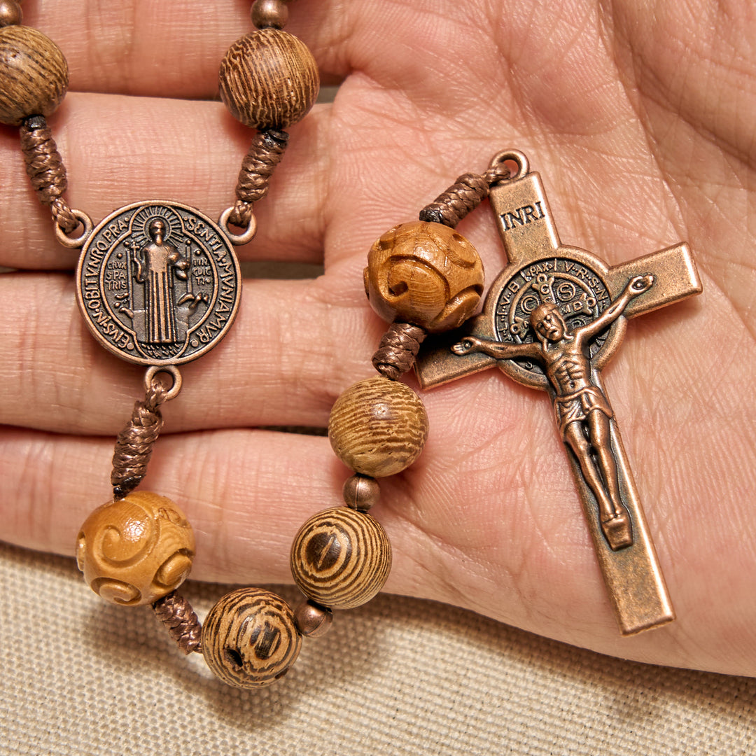 Christianartworkshop PRAYERFUL FAITH: Divine Olive Wood Rosary with St. Benedict Medal & Crucifix - image 8