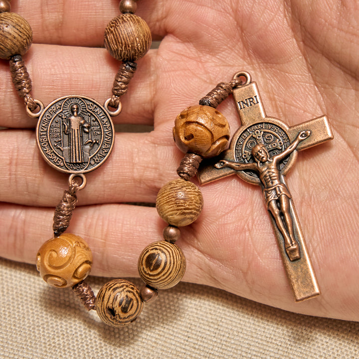 Christianartworkshop PRAYERFUL FAITH: Divine Olive Wood Rosary with St. Benedict Medal & Crucifix - image 8