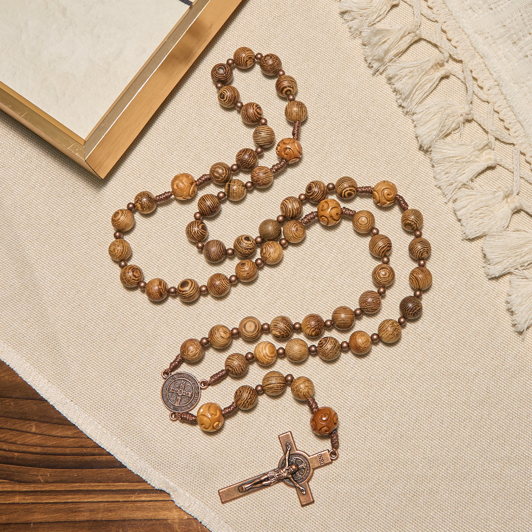 Christianartworkshop PRAYERFUL FAITH: Divine Olive Wood Rosary with St. Benedict Medal & Crucifix - image 5