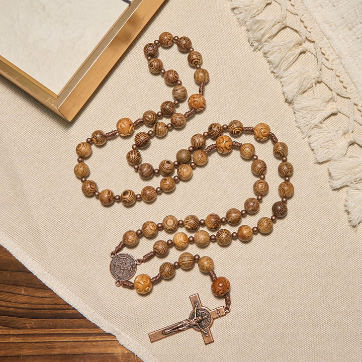 Christianartworkshop PRAYERFUL FAITH: Divine Olive Wood Rosary with St. Benedict Medal & Crucifix - image 6