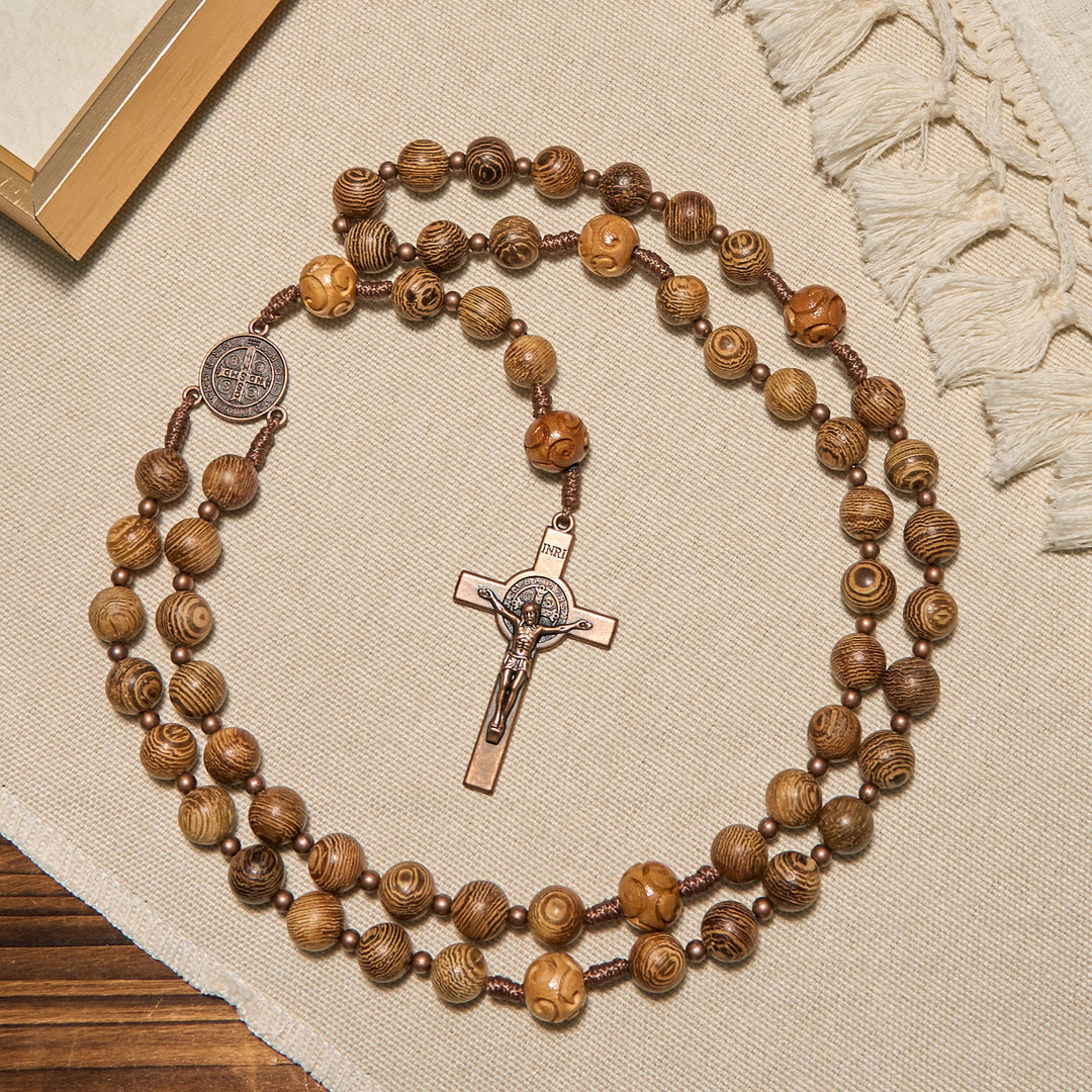 Christianartworkshop PRAYERFUL FAITH: Divine Olive Wood Rosary with St. Benedict Medal & Crucifix - image 7