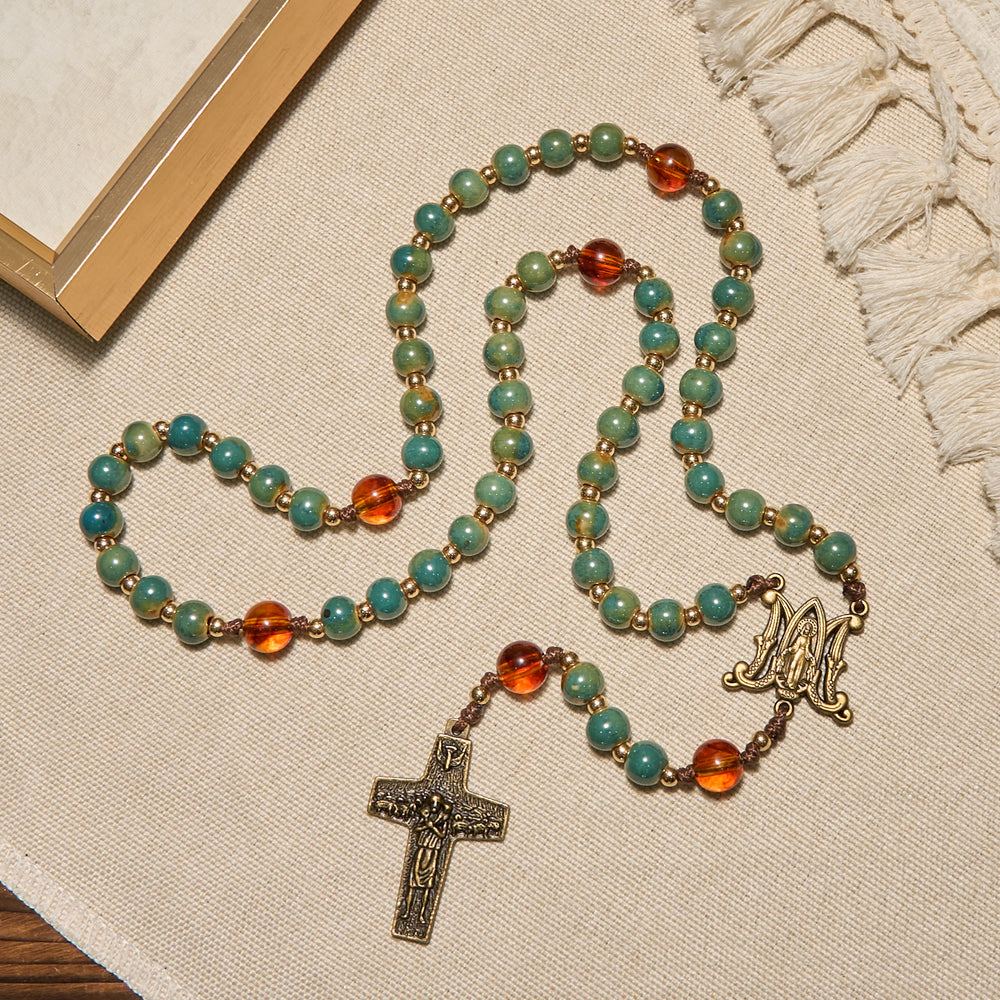 Christianartworkshop Handcrafted Turquoise Rosary with Miraculous Medal and Golden Alloy Bead Links: Feel Graceful Faith - image 2